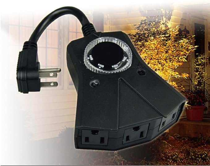 Outdoor Timer, 3 Outlets,Outdoor Timer Outlet Waterproof，Photo Senson,Dusk to Dawn,Suitable for Light String and Holiday Decoration TM-053