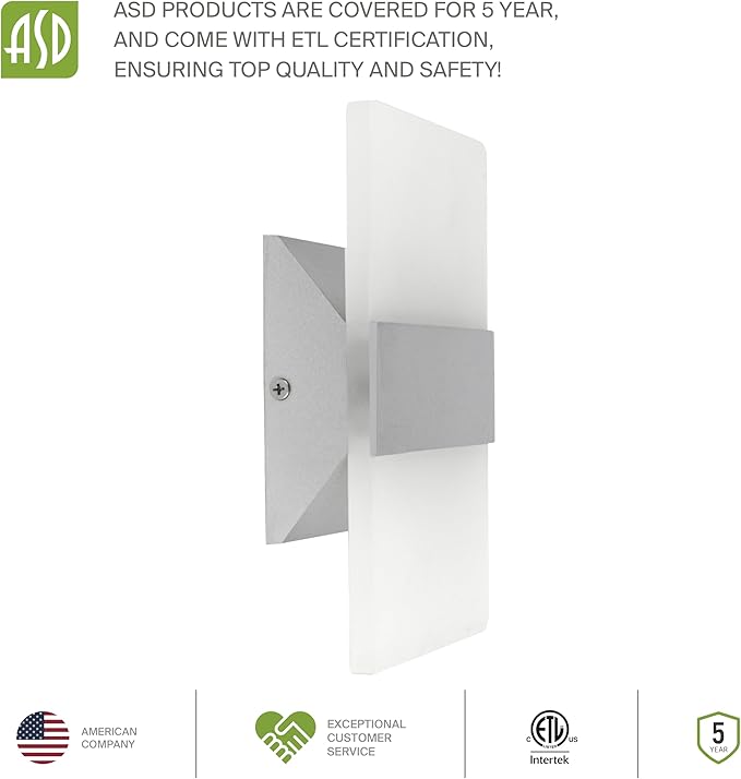 ASD 8 Inch Indoor LED Wall Sconce - 10W 2700K-5000K Dimmable Brushed Nickel Wall Sconce Lights for Living Room, Bedroom, Bathroom, Hallway - Modern Wall Sconces Hardwired, ETL Interior Light, Set of 2