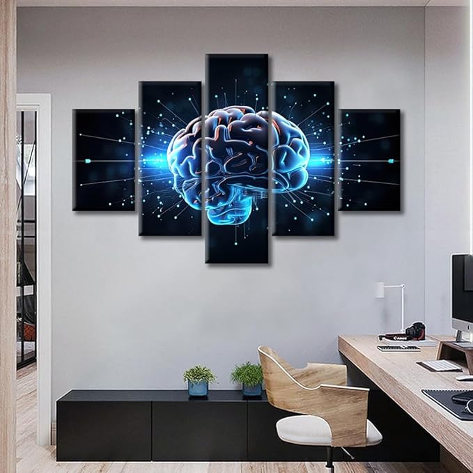 Brain Nervous System Canvas Wall Art Decor Artificial Intelligence Pictures for Living Room Bedroom Decoration Brain Painting Wall Art for Office Modern Artwork Framed Ready to Hang (60"Wx40"H)