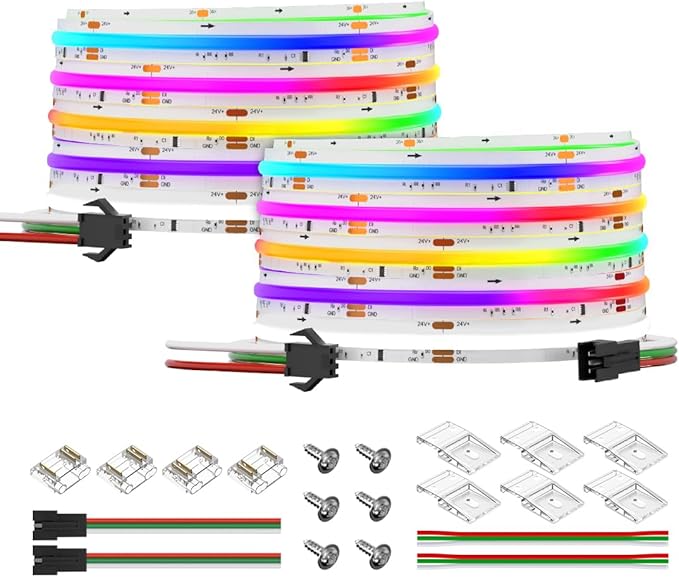 BTF-LIGHTING FCOB WS2814 IC RGBW 6000K COB LED Strip Flexible High Density Uniform Chasing Color LED Light 2X16.4FT Total 32.8FT DC24V 784LED/m 14IC/m 10mm Width(No Adapter or Controller)