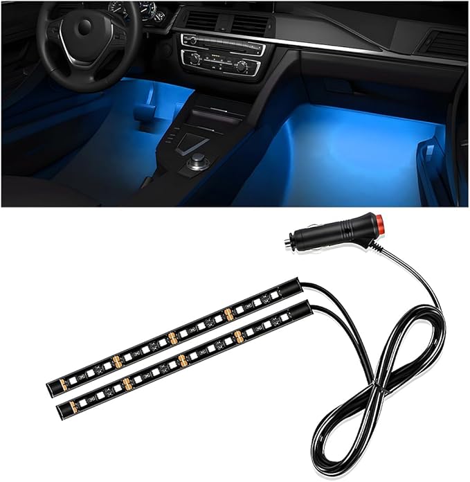 Car Interior LED Strip Light, 12V 24 LED Neon Ambient Night Light with Cigarette Lighter Plug, Automotive Atmosphere Decorative Under Dash Lighting Kit, Car Accessories (Ice Blue)