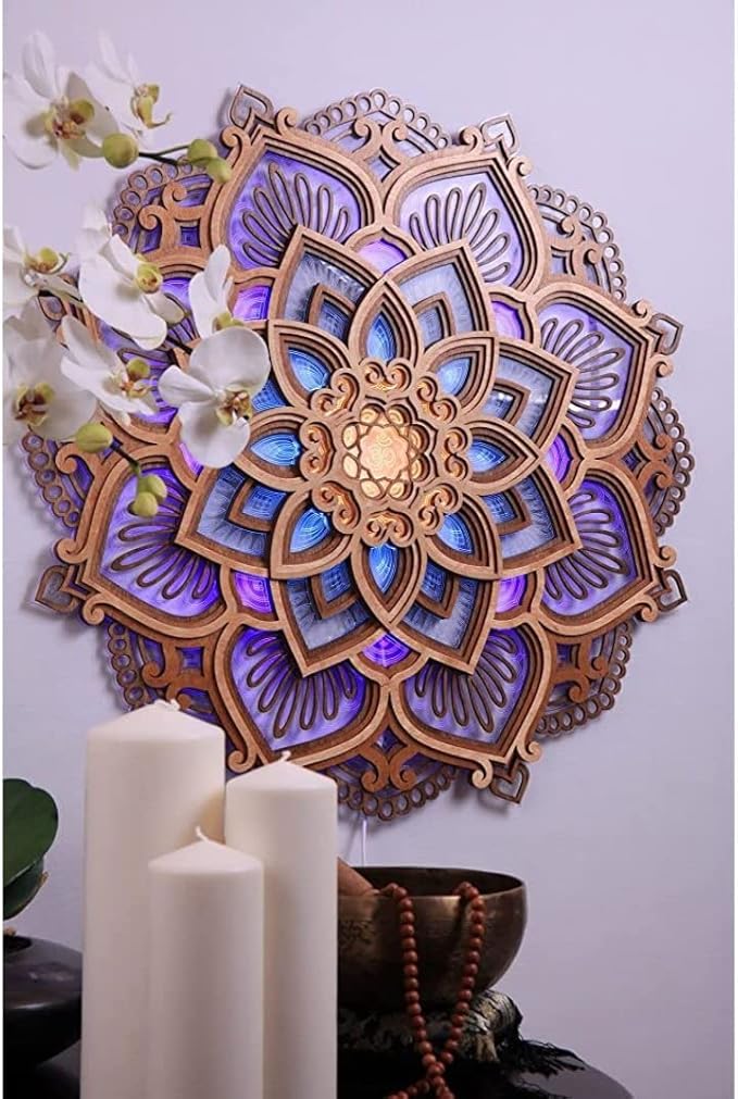 LED Night Light 11.81x11.81 inch Wooden Hanging USB Fairy Lights Yoga Room Living Room Bedroom Energy-Saving Wall Decoration