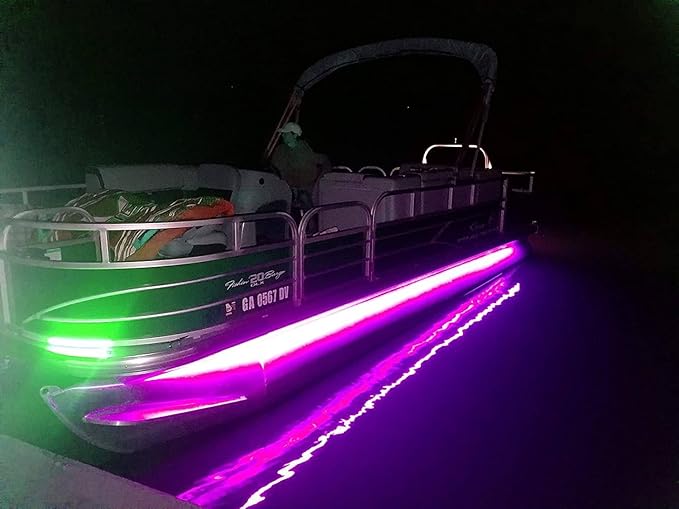 Green Blob Outdoors Pimp My Pontoon Boat Lighting Kit Strips 38ft Neon Style Multi-Color Under Deck Professional Grade with Remote16-22ft Toons IP68 Waterproof (2 Each Multi-Color, 19ft Strips)