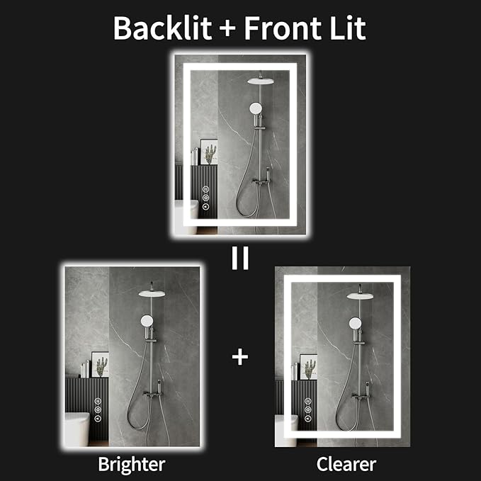 LED Bathroom Mirrors 26"x38" Bathroom Mirror with Lights for Wall, Backlit + Front Lit, 3 Colors, Anti-Fog, Dimmable Brightness for Vanity,Bathroom, Entryway, Living Room