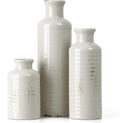 White Ceramic Vase Set of 3, Rustic Vase for Farmhouse Shelves, Ocean Beach Style, Mantle, Fireplace, Coffee Table, Shelf for Living Room
