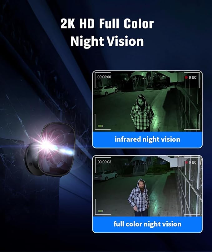 2K Wireless Security Cameras - Outdoor WiFi Security Cameras Color Night Vision, AI/PIR Detection, 2-Way Talk, Cloud/SD, Weatherproof, Battery Powered Outdoor Cameras (Black2)