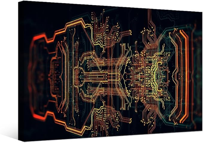 Computer Chip Canvas Wall Art Circuit Board Wall Painting Pictures for Living Room CPU Concept Modern Wall Art Framed House Decoration for Bedroom Bathroom Office Ready to Hang 20X28 INCH
