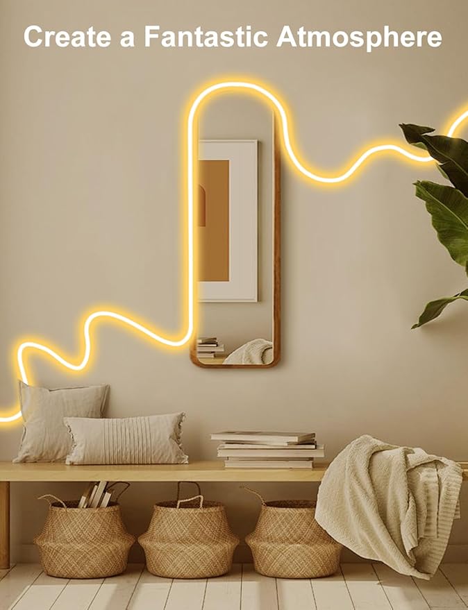 echosari 33Ft Neon Rope Lights, 1200 LED Neon Rope Lights with Timer Dimmable Outdoor Flexible Neon Strip Lights Waterproof for Bedroom DIY Wall Decor (Warm White)