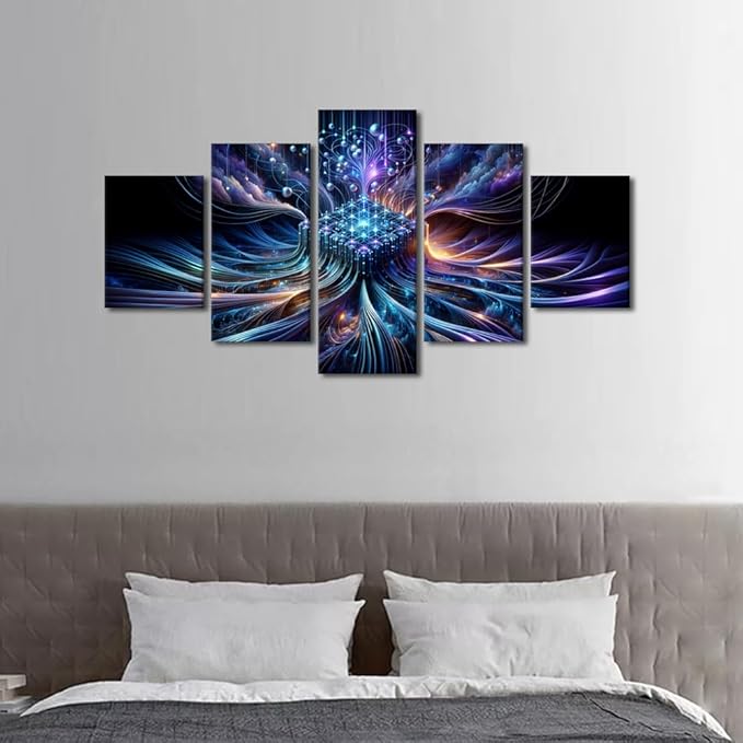 TUMOVO 5 Panel Wall Art Home Decor for Living Room Modern Technology Painting House Decorations CPU Concept Print Artwork Canvas Posters and Prints Home Decor Framed Ready to Hang 60" Wx32 H