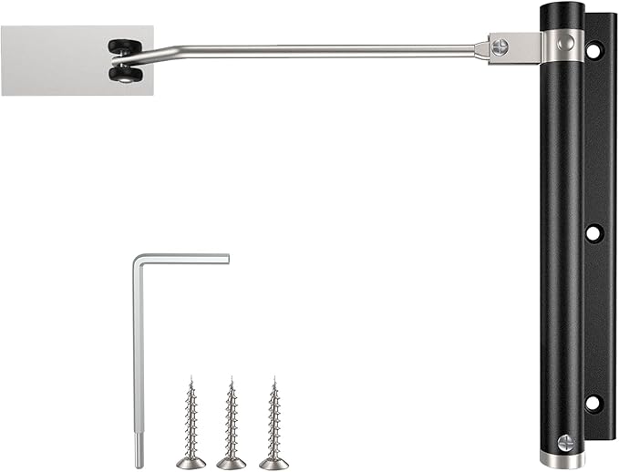 Automatic Door Closer, Stops Door Slamming, Ultra-Quiet Soft Close for Home & Apartment Doors, Upgraded Aluminum Roller Arm, Scratch-Free, Adjustable Speed, Self Closing Spring Door Closer, Black