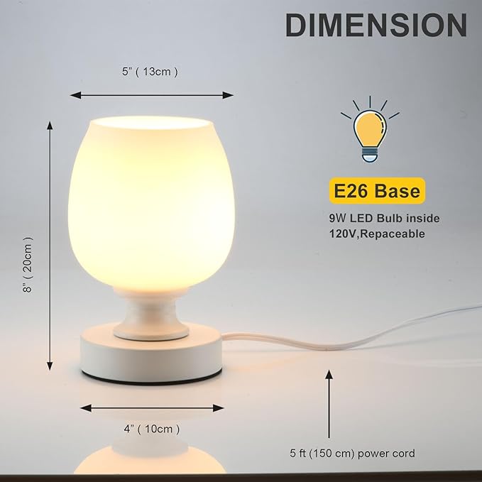 Small LED Table Lamp for Bedroom, 2 Sets Touch Control Dimmable Desk Light,USB Port White