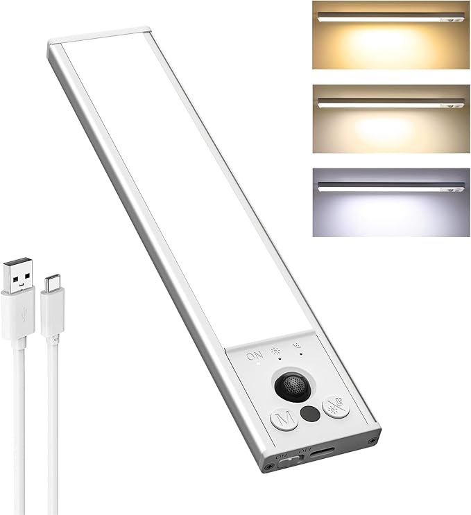 EZVALO 1-Pack Under Cabinet Lights, 3200mAh Rechargeable Motion Sensor Light Indoor, Wireless Closet Lights Battery Operated, with 3 Color Temps, Dimmable, Magnetic, for Kitchen, Stair, Pantry(12inch)