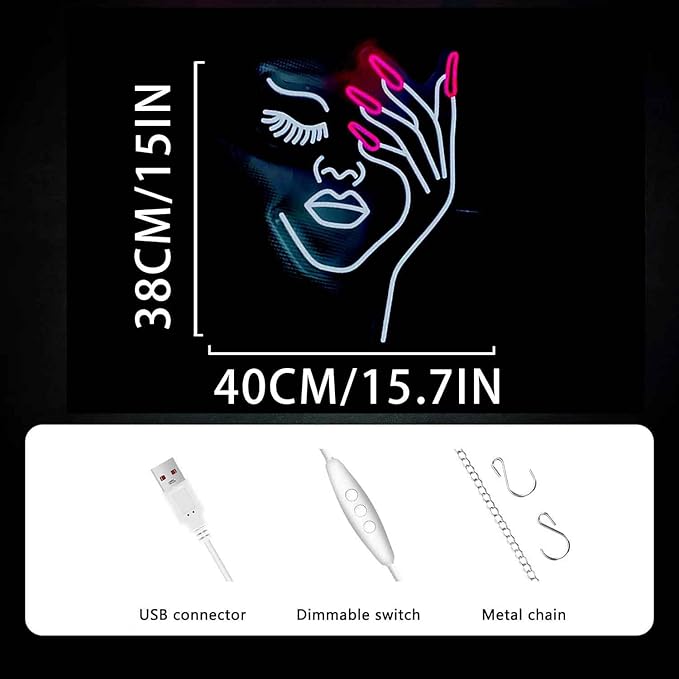 Girl Face Lip Led Neon Sign Light Signs for Wall Decor Bedroom Living Room Neon Light Up Signs for libraire Pub Bar Accessories Decorations Aesthetic Birthday Neon Sign Gifts