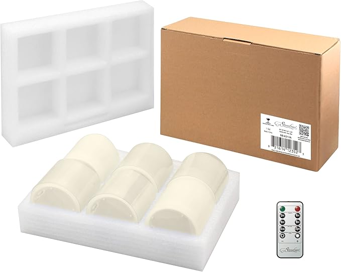 Stonebriar 6 Count Ivory Real Wax 3x3 Flameless LED Pillar Candles with Remote and Timer