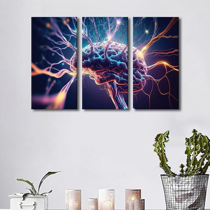 3 Pieces AI Canvas Wall Art Digital Informational Wall Art for Home Office Decoration, Modern Artwork Framed Wall Art Cloud Service Prints Wall Art for Room Decor, 42" Wx28 H