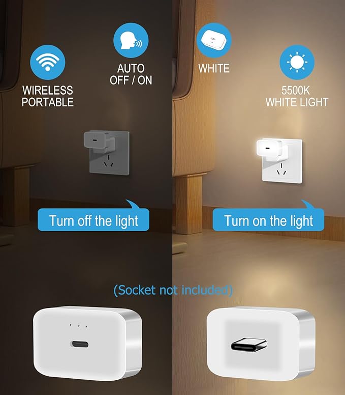 LED Nightlights Plug in Wall Voice AI Activated 2-Pack with USB Charging Port, 130LM, 3000K White Night Lights for Kids Adults Room Nursery Bedroom Bathroom Hallway