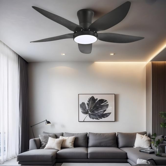 Ceiling Fans with Lights, Low Profile Ceiling Fan Light and Remote/APP Control, 6 Speeds Adjust, LED Dimmable 3 Color Changing, Modern Flush Mount Fandelier Ceiling Fan for Bedroom