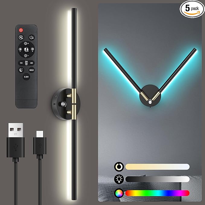 Wall Sconces with 360°DIY Independently Rotatable Lamp,10000mAh Rechargeable Battery Operated,Wireless Magnetic Wall Lights with Remote,RGB Colors&Dimmable,Wall Decor for TV/Mirror,Bedroom,Staircase