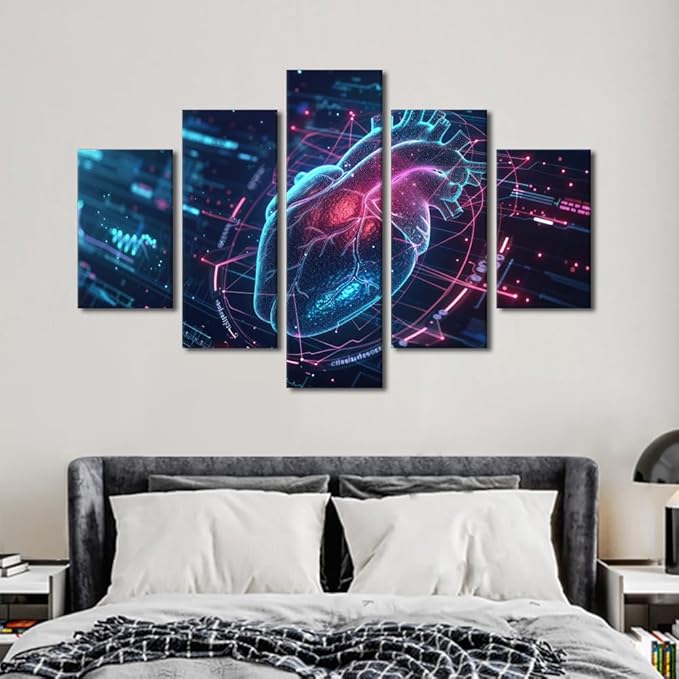 TUMOVO 5 Panel Futuristic Technology Paintings Wall Art Futuristic Blue Circuit Board Background Canvas Art Wall Decor Decoration For Wall Art Work for Wall Decor Living Room Bedroom 60" Wx40 H