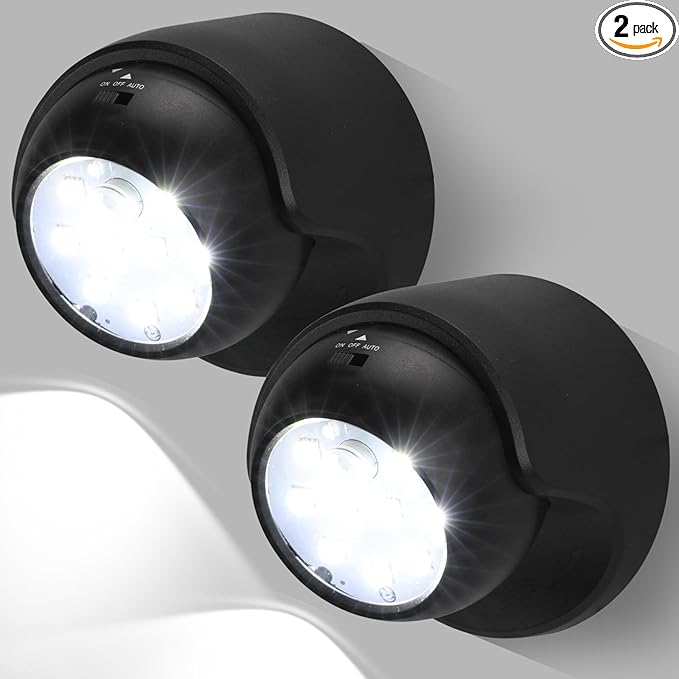 Motion Sensor Outdoor Lights - Outdoor Motion Sensor Light Battery Operated Wireless Spotlight Motion Detector Security Light Auto On Off for Sheltered Porch Stair Hallway Garage Wall Shed (2 Pack)