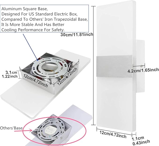 Lightess Dimmable Wall Sconces Set of 2, Modern LED Wall Lamp 12W for Hallway Bedroom Living Room, Cool White, HS821-2