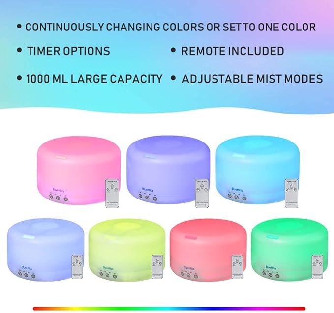 BlueHills Premium Set of Two Large 2000 ML XL and 1000 ML Round Essential Oil Diffusers Humidifier Combo for Large Room Home with Décor LED Lights Great Gift – Value Pack of White