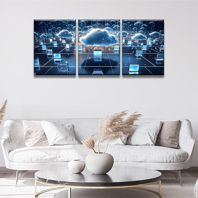 LSIUHWUWI Canvas Art Wall Decor for Bedroom Cloud Computing Art Prints AI Canvas Art Wall Painting Artwork for Walls Canvas Wall Decor Bedroom Wall Decor Framed Ready to Hang 12x16inchx3