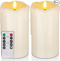 Raycare 6"x3" Dripping Wax Flameless Candles, Battery Operated LED Candles with Remote Control and Timer, Electric Fake Plastic Pillar Candles, Set of 2