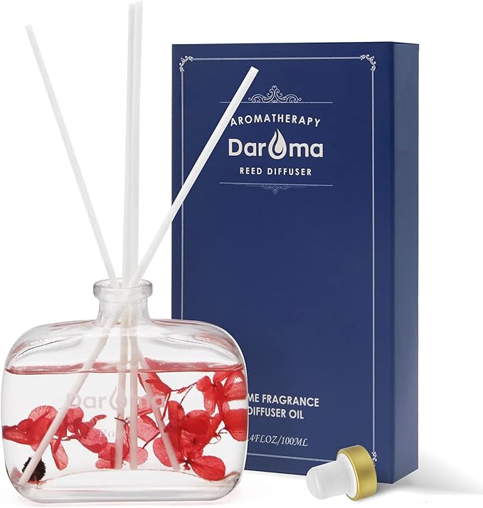 Reed Diffuser Set with Sticks, Daroma Dried Flowers Aromatherapy Reed Diffuser with Nature Essential Oil, Fragrance Scent Diffuser for Home Décor & Office, for Birthday, Christmas, Rose