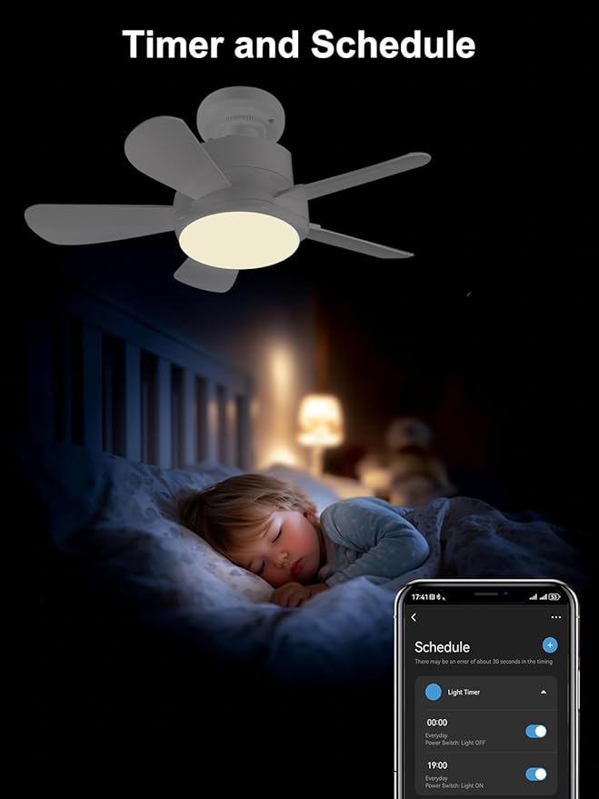 Ligency 16" Smart Socket Fan Light with Alexa - Screw-in Small Ceiling Fan with Remote, RGBW & 3000-6500K Dimmable, 6-Speed Reversible Quiet Motor, E26/E27 Base Fan for Bedroom, Garage, White