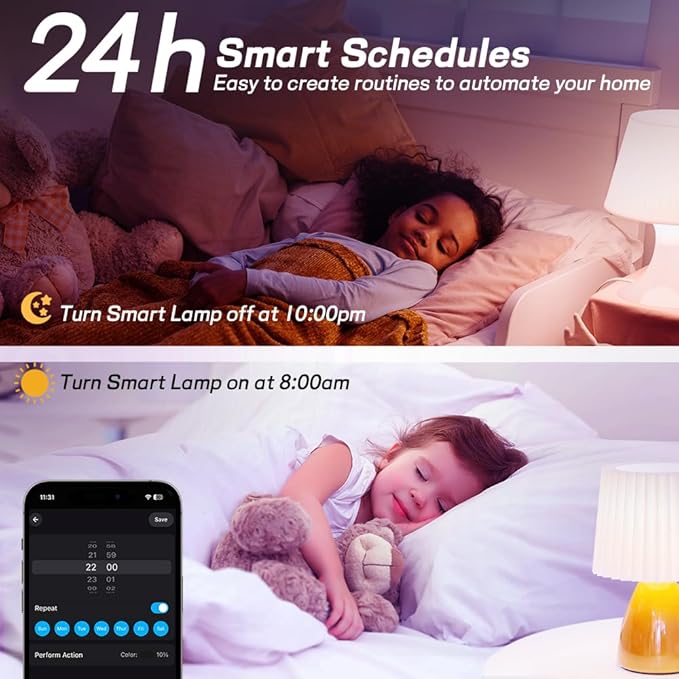 Smart Light Bulbs,Full Color Changing Dimmable LED Bulb,Compatible with Alexa and Google Assistant,UL FCC Certified,2.4GHz WiFi+Bluetooth LED Light Bulbs, Music Sync Smart Home Lighting (6)