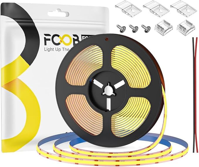 COB LED Strip Lights 16.4FT DC12V Warm White 2700K Dimmable Flexible Uniform Adhesive 480LEDs/m COB Strips for DIY Home Decor Shelf Cabinet, No Adapter/Controller