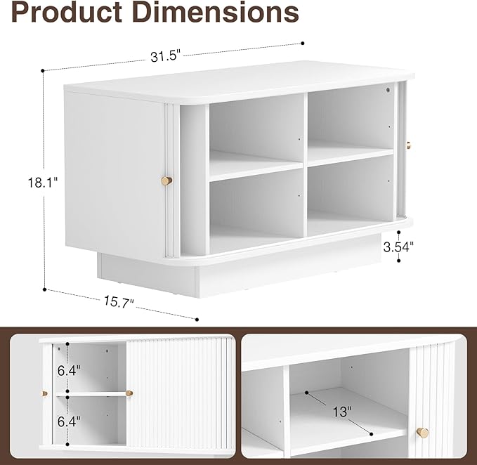 Fluted Shoe Storage Bench, 63" W Long Entryway Bench with Sliding Door, Mud Room Benches with Seat, Upholstered Wooden Rack Organization for Living Room, Apartment, Dorm, Oak, Natural2PCS