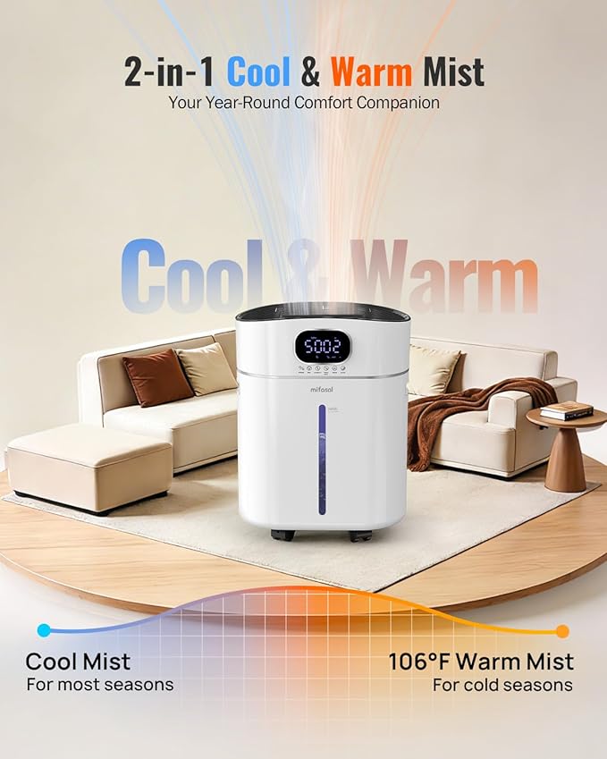 Humidifier Large Room Warm and Cool Mist, 3.2Gal/12L Humidifiers for Home 800 sq ft, Air Humidifiers for Bedroom with Diffuser & Flame Light, Whole House Humidifiers for Nursery Baby Plants, White
