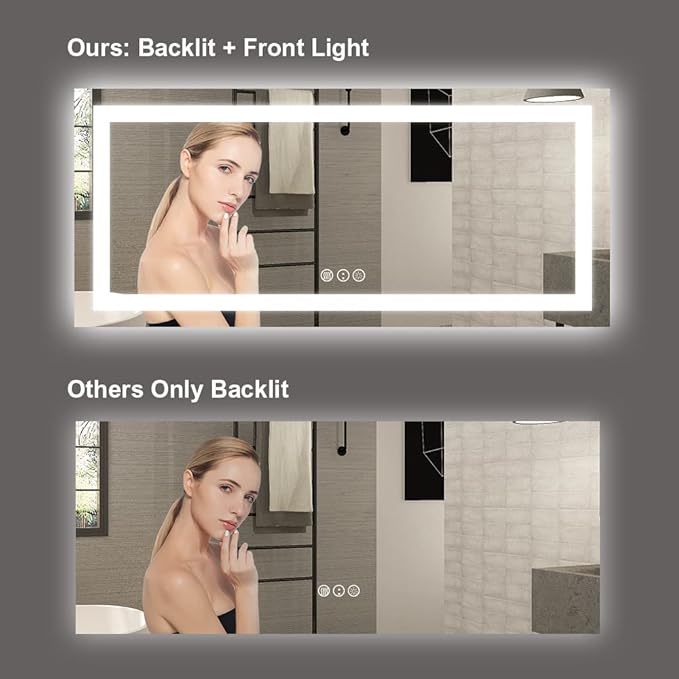 Amorho LED Bathroom Mirror, 72" X32" Mirror with Front and Backlight, Large Dimmable Wall Mirrors with Anti-Fog, Shatter-Proof, Memory, 3 Colors, ETL Listed
