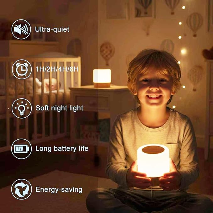 Dimmable Baby Night Light: Eye-Caring Soft Warm White LED Touch Lamp | USB Rechargeable Portable Bedside for Nursery Kids Room Bedroom Camping