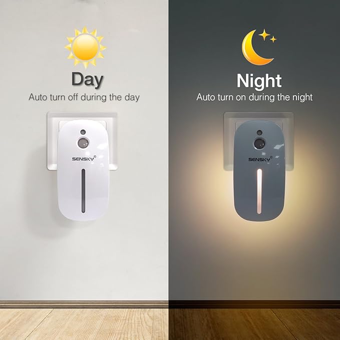 Sensky [2 Pack Plug in Night Light with Auto Dusk to Dawn Sensor, Brightness Adjustable, Dimmable Night Light for Bathroom, Kitchen, Hallway, Stairs, Garages (with Front Light and Back Light)