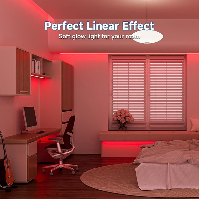 BTF-LIGHTING COB LED Strip Light 12V 16.4FT UL Listed, Red Color Dimmable High Density Flexible Tape Light with RF Remote & ETL Power Adapter, Ultra Bright for Bedroom Kitchen Home Indoor Lighting
