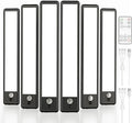 EZVALO 6-Pack Under Cabinet Lighting, 1600mAh Motion Sensor Light, Black LED Closet Lights Wireless, 6500K Dimmable, Timer, Magnetic, with Remote Control for Kitchen, Closet, Stair