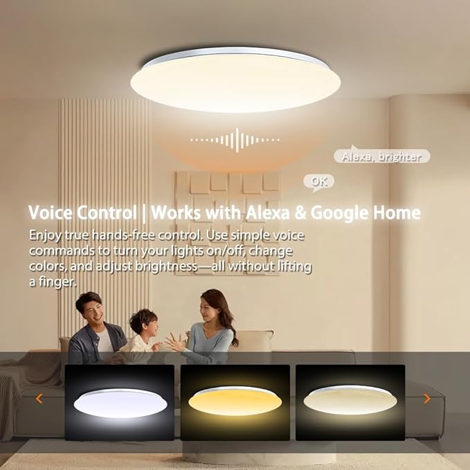 1-Pack, 13 inch Smart LED Music Ceiling Light with Bluetooth Speaker, Compatible with Alexa & Google Home, Color Changing RGB Dimmable Light for Living Room, Bedroom, Kitchen