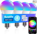 Smart Led Light Bulbs, Wi-Fi Magic Home Light Bulbs for Alexa & Google Assistant, E26, A19 Music Sync Color Changing Light Bulb, APP Remote Control on/off, Wireless, Bluetooth, 800LM, 60W,4Pack