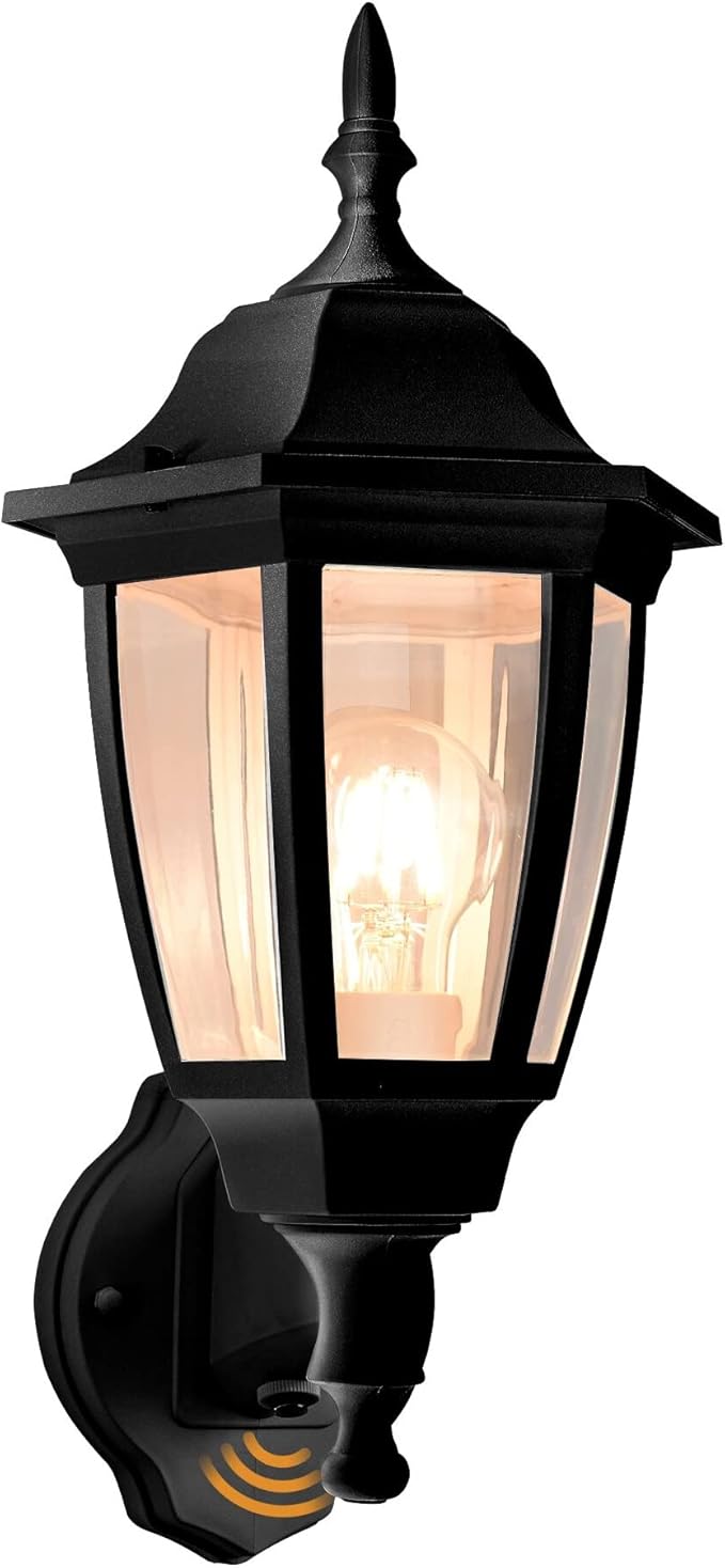 FUDESY Outdoor Wall Light Dusk to Dawn, Porch Sensor Light Black Plastic Anti-Corrosion with LED Edison Filament Bulb, Exterior Mount Lantern for House, Garage (1-Pack), FDS2542PS-B