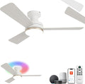 42" RGB Ceiling Fan with Light, Music Sync Smart Fan with Alexa/Google/App Control, Low Profile Flush Mount, 6-Speed Quiet DC Motor, 4 CCT Dimmable Lighting for Bedroom, Champagne Gold
