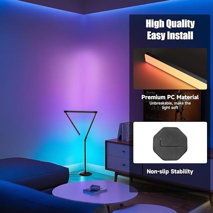 Corner Floor Lamp-2200 Lumen Smart Lamp with App and Remote Control, Lamp can be Folded 360°, Music Sync and 16 Million DIY Colors, Floor Lamp for Living Rooms, Bedrooms and Gaming Rooms