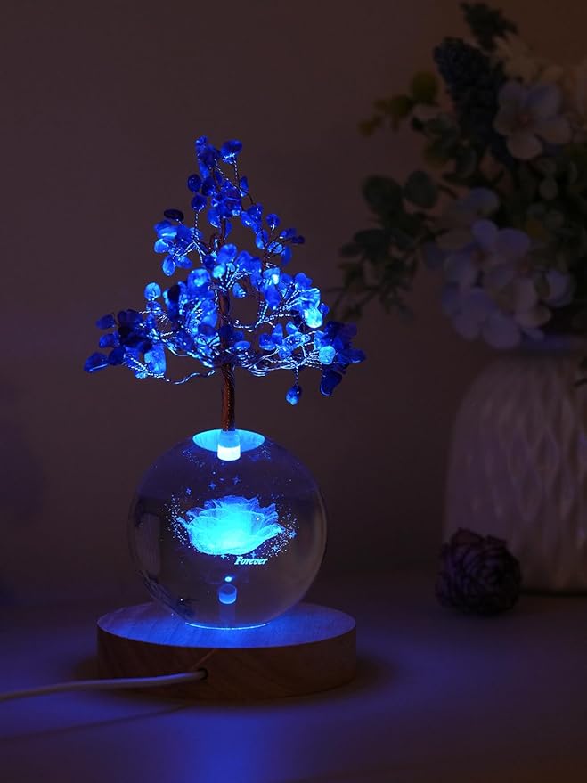 Amethyst Crystal Tree of Life for Positive Energy, Chakra Healing Tree with Remote Control Multicolor Night Light for Home, Office, Desk Decor, Purple Gift for Women, Girls (Rose)
