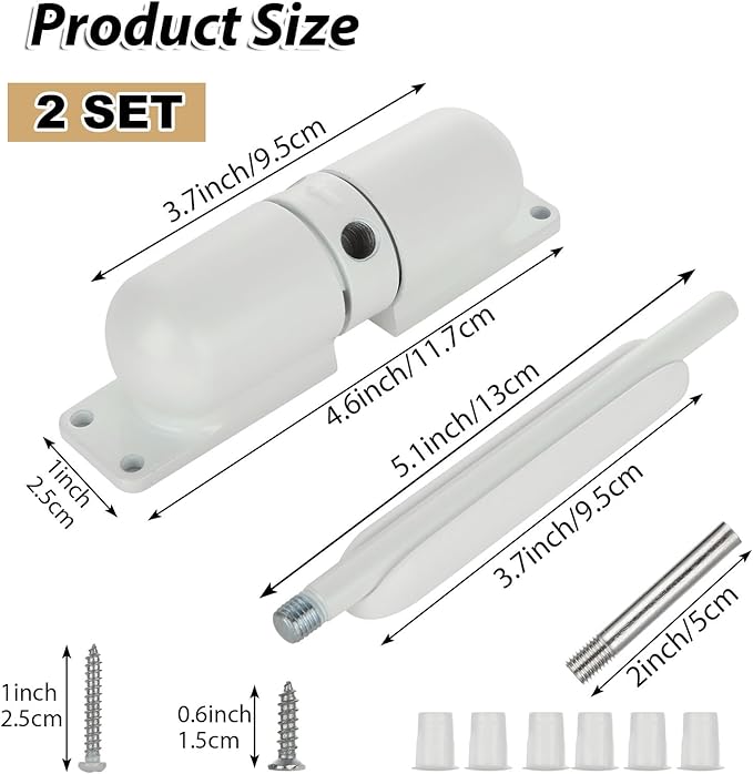 2PCS Automatic Door Closer for Home, Heavy Duty Zinc Alloy Auto Door Closer with Spring Tension, Self-Closing Safety Hardware for Interior Doors, White (2-Pack)