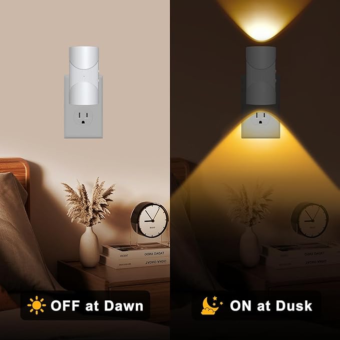 LED Motion Sensor Night Light Plug in, Dimmable LED Night Light with Dusk to Dawn Light Sensor, Soft White 3000K, Auto On/Off Nightlight (Light Sensor Night Light)