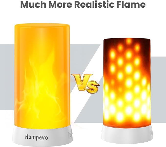 Hompavo 【Upgraded】 LED Flame Lights, 4-Mode Rechargeable Battery Operated Flameless Candles, Waterproof Pillar Flickering Lanterns for Living Room Bathroom Patio Wedding Party Christmas Home Decor