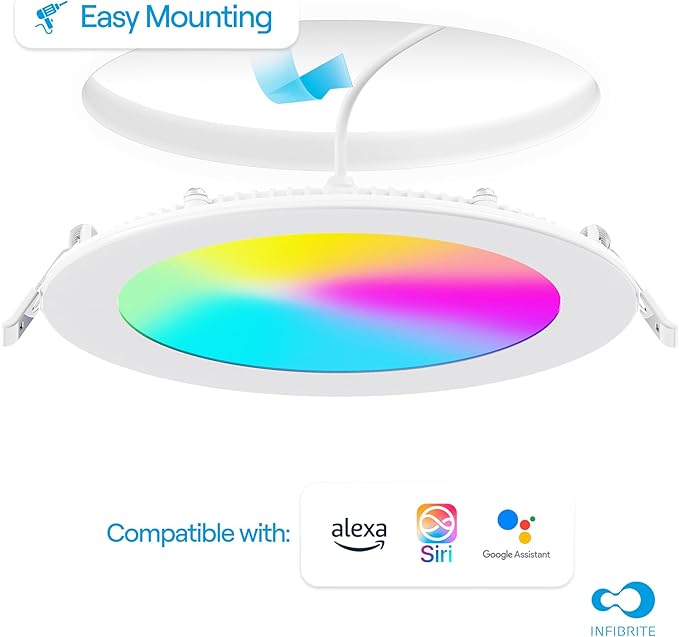 INFIBRITE 6 Inch WiFi Smart 12W 1100LM LED Recessed Ceiling Light, Dimmable, Alexa/Google, Wet Rated