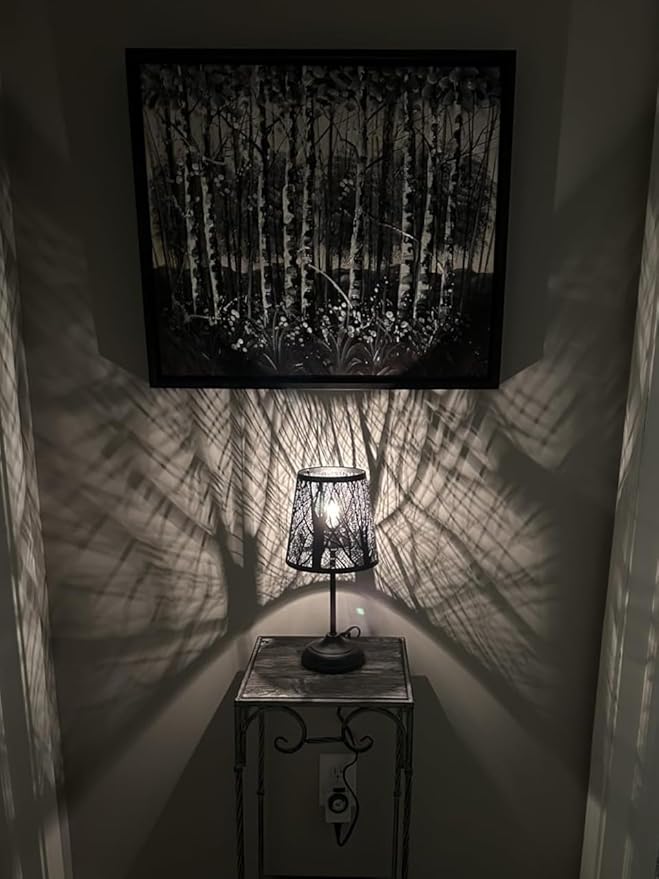 3 Level Dimmable Touch Table Lamp, Black Metal Tree Pattern Shadow Lamp, Small Bedside Night Light for Kids, Vintage Accent Decor Lamp Halloween Indoor Mood Lighting Bedroom Living Room Small Spaces